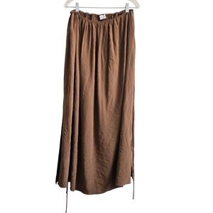 Matteau Size 4 Silk Maxi Skirt Womens Brown Excellent Elastic Waist Side Slit